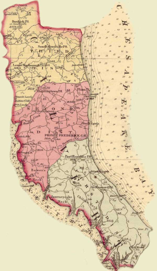 Calvert County. Simon J. Martenet, Martenet's Atlas of Maryland, 1865, Huntingfield Collection, MSA SC 1339-1-75