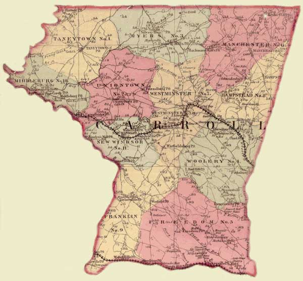 Carroll County. Simon J. Martenet, Martenet's Atlas of Maryland, 1865, Huntingfield Collection, MSA SC 1399-1-75