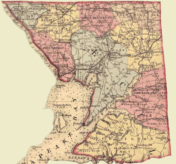 Cecil County. Simon J. Martenet, Martenet's Atlas of Maryland, 1865, Huntingfield Collection, MSA SC 1399-1-75