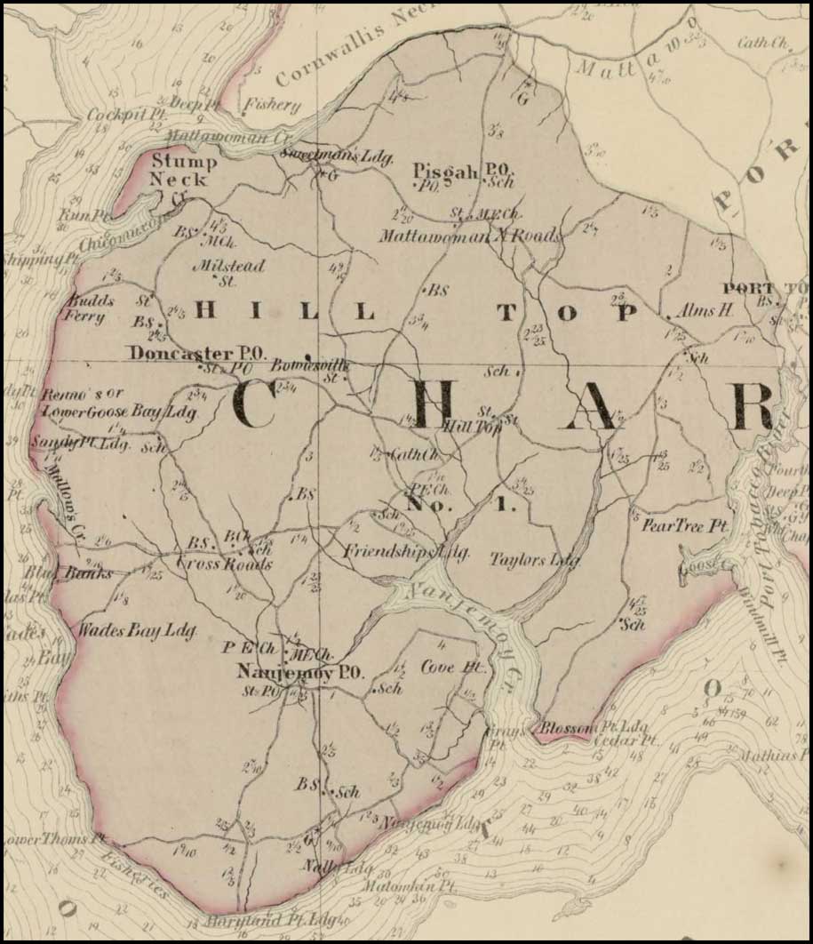 Simon J. Martenet, Map of Charles County, 1865, Huntingfield Collection MSA SC 1399-1-75