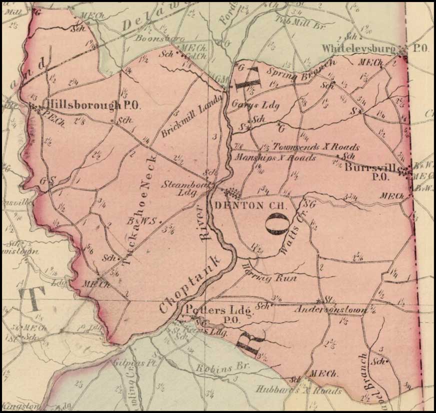 Simon J. Martenet, Map of Caroline County, 1865, Huntingfield Collection MSA SC 1399-1-75