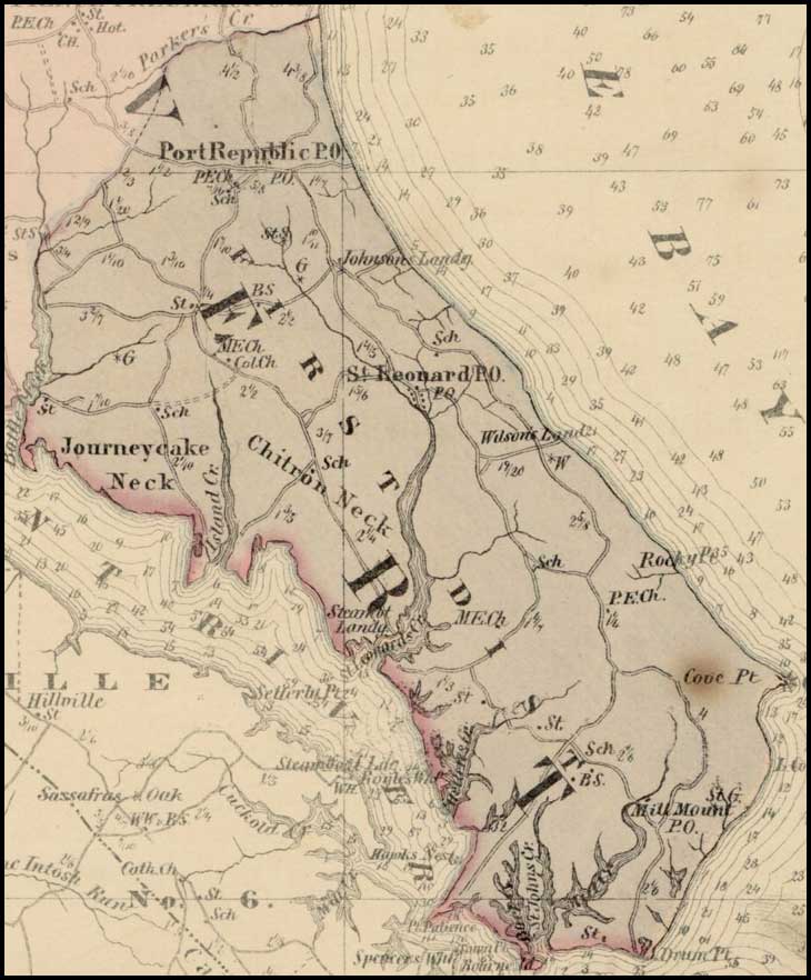 Simon J Martenet Map of Calvert County 1865 District 1