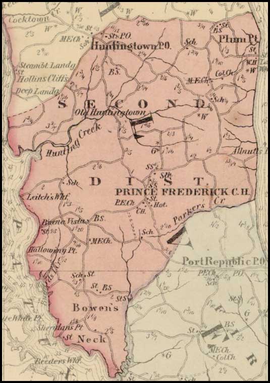 Simon J. Martenet, Map of Calvert County, 1865, Huntingfield Collection MSA SC 1399-1-75
