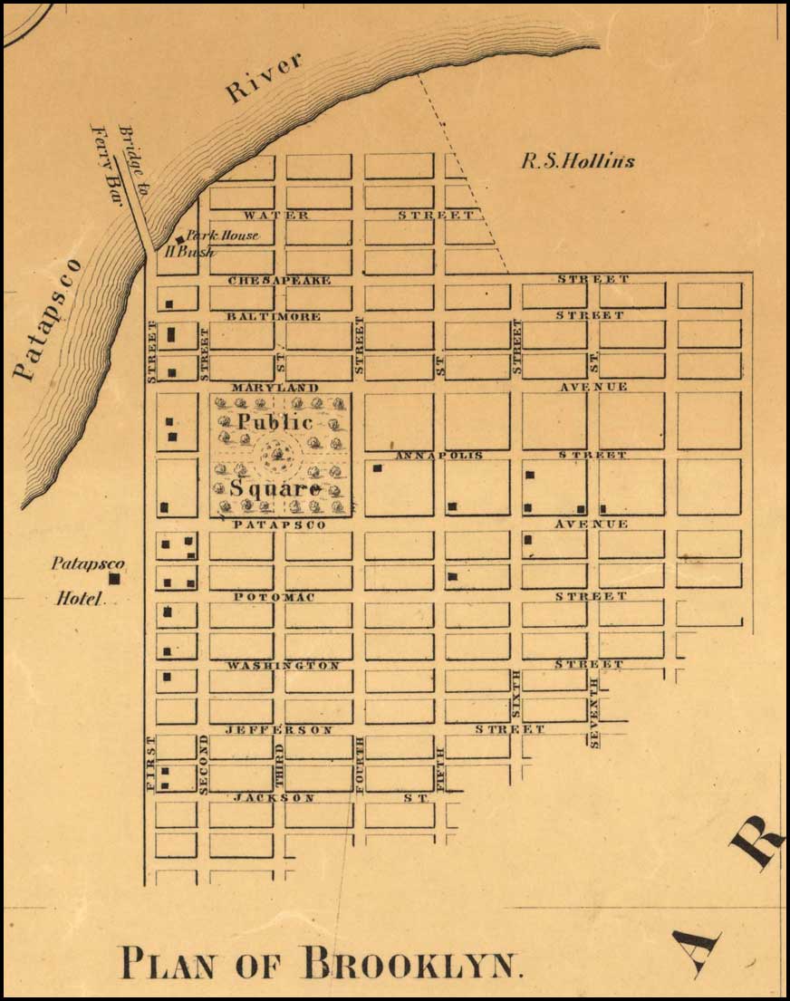 Detail of Brooklyn from Simon J. Martenet, Map of Anne Arundel County, 1860, Library of Congress, MSA SC 1213-1-117