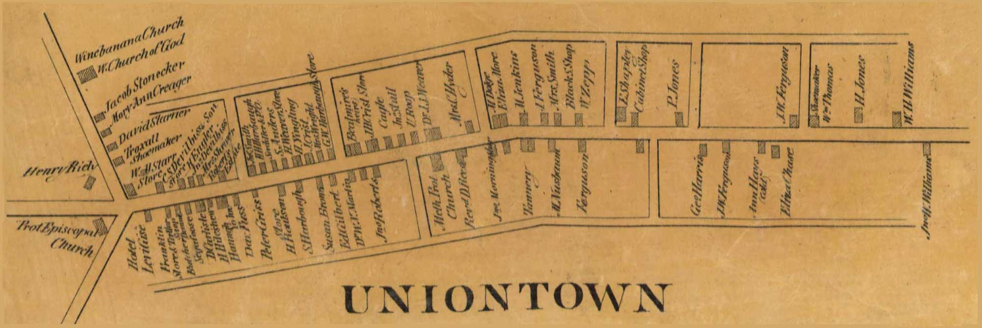 Detail of Uniontown from Simon J. Martenet, Map of Carroll County, 1862, Library of Congress, MSA SC 1213-1-119 