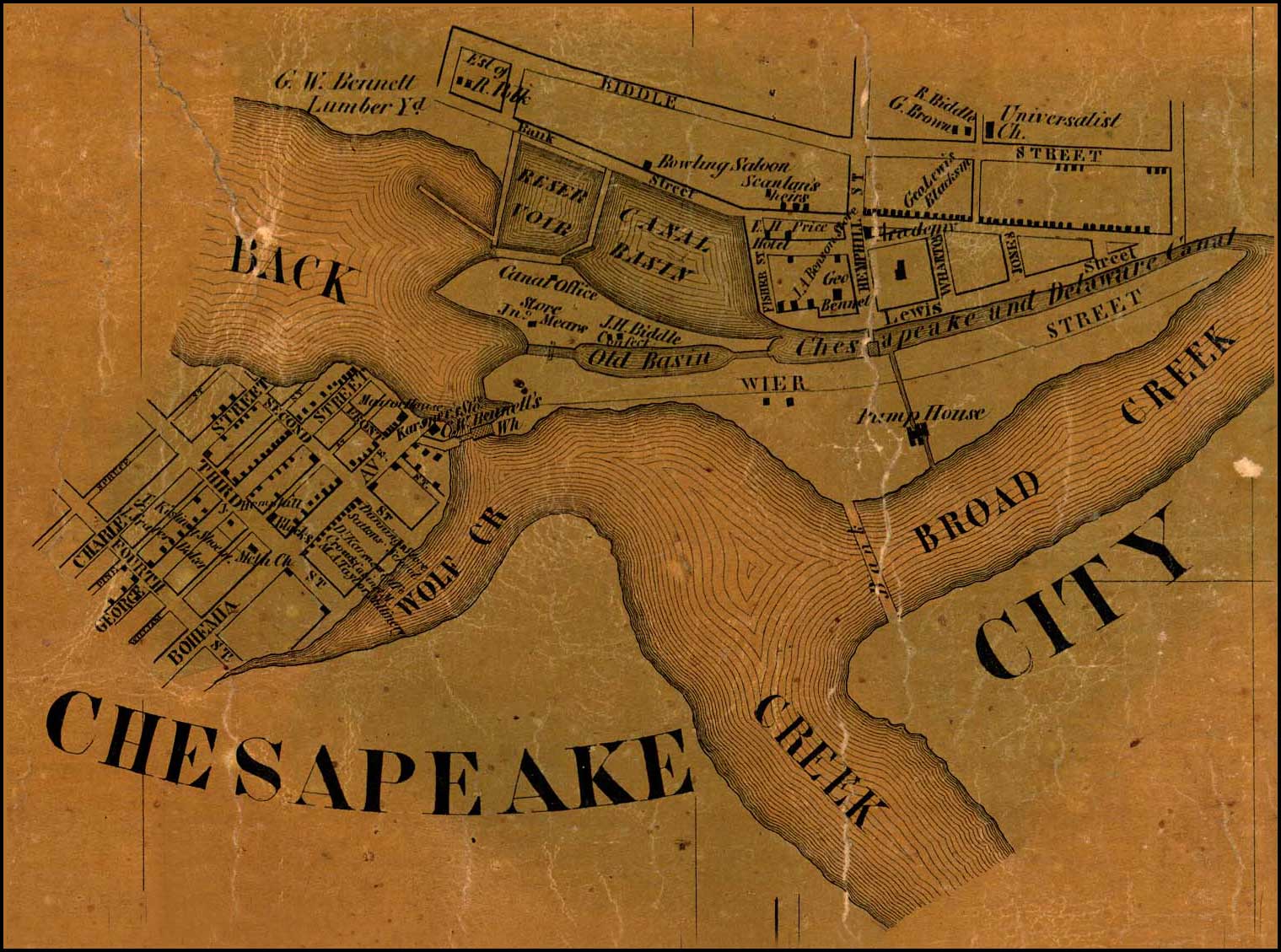 Detail of Chesapeake City from Simon J. Martenet, Map of Cecil County, 1858, Library of Congress, MSA SC 1213-1-462