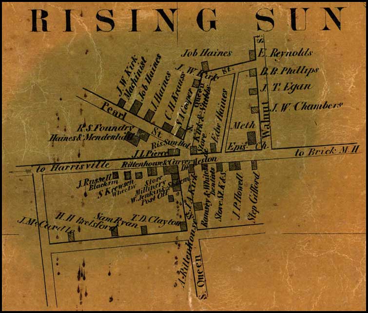 Detail of Rising Sun from Simon J. Martenet, Map of Cecil County, 1858, Library of Congress, MSA SC 1213-1-462