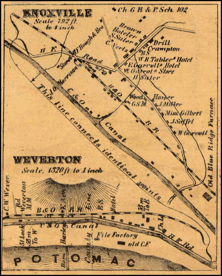 Detail of Knoxville and Weaverton from Isaac Bond, Map of Frederick County, 1858, Library of Congress, MSA SC 1213-1-457