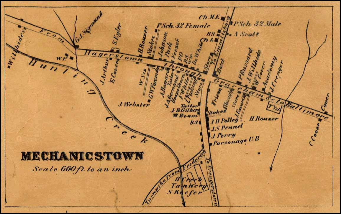 Detail of Mechanicstown from Isaac Bond, Map of Frederick County, 1858, Library of Congress, MSA SC 1213-1-457