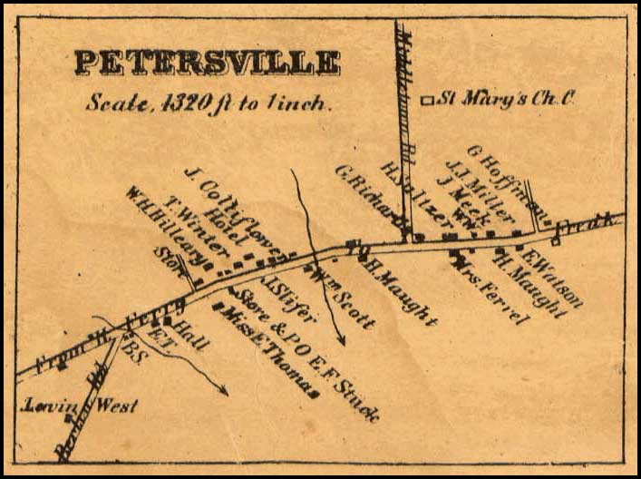 Detail of Petersville from Isaac Bond, Map of Frederick County, 1858, Library of Congress, MSA SC 1213-1-457