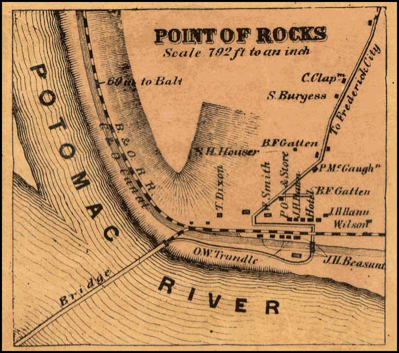 Detail of Point of Rocks from Isaac Bond, Map of Frederick County, 1858, Library of Congress, MSA SC 1213-1-457