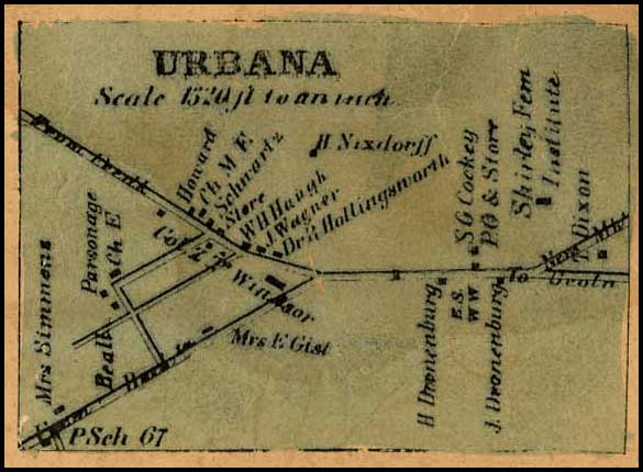 Detail of Urbana from Isaac Bond, Map of Frederick County, 1858, Library of Congress, MSA SC 1213-1-457