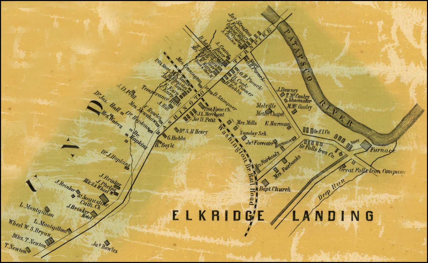 Detail of Elkridge Landing from Simon J. Martenet, Map of Howard County, 1860, Library of Congress, MSA SC 1213-1-467