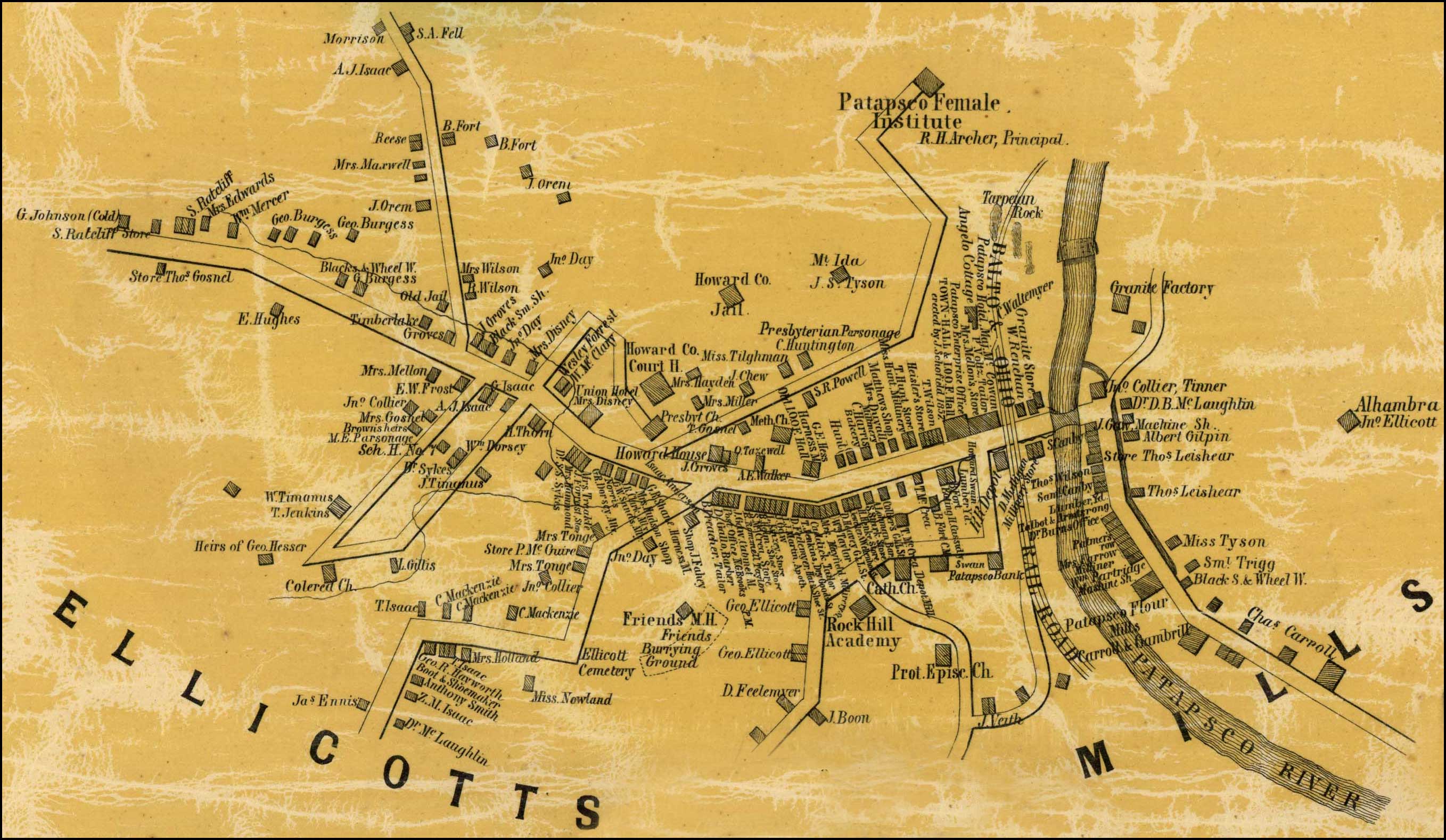 Detail of Ellicotts Mills from Simon J. Martenet, Map of Howard County, 1860, Library of Congress, MSA SC 1213-1-467