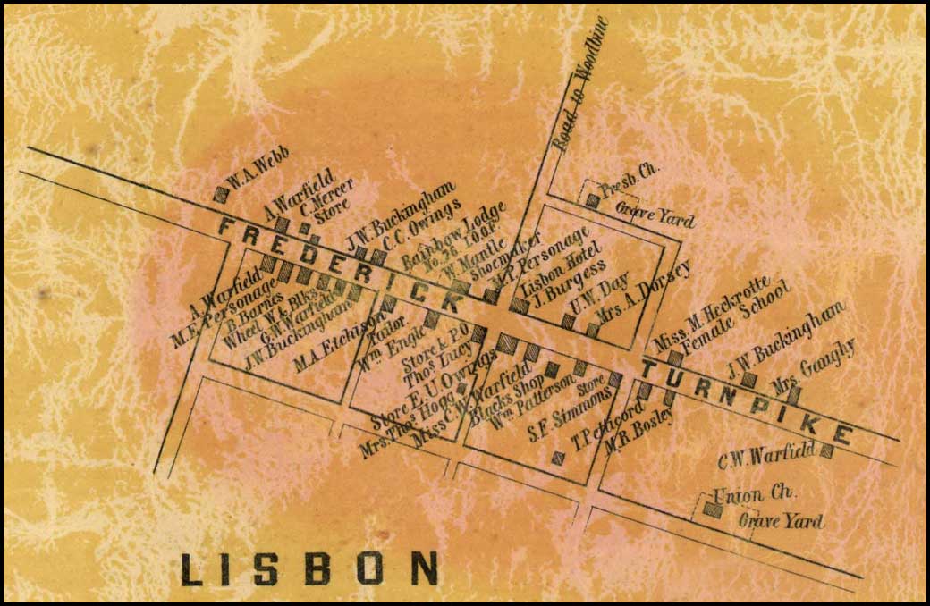 Detail of Lisbon from Simon J. Martenet, Map of Howard County, 1860, Library of Congress, MSA SC 1213-1-467