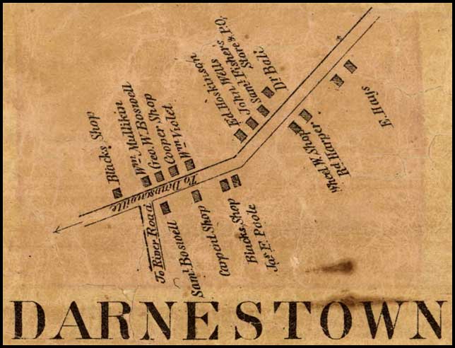 Detail of Darnestown from Simon J. Martenet, Martenet and Bond's Map of Montgomery County, 1865, Library of Congress, MSA SC 1213-1-464