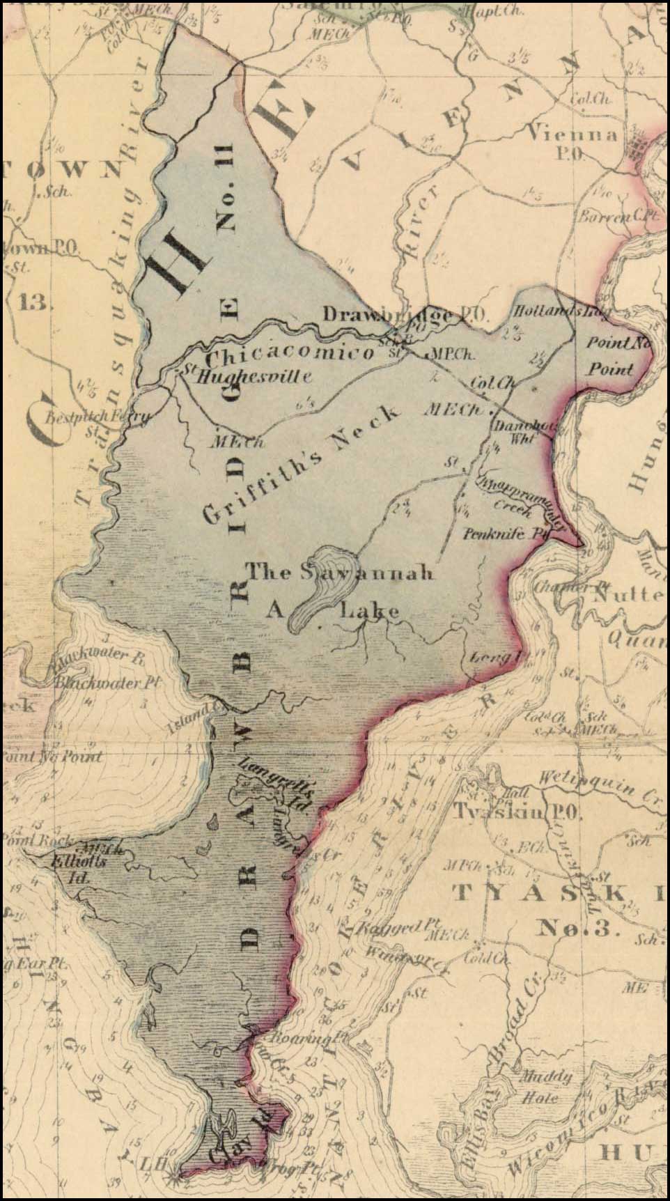 Simon J. Martenet, Map of Dorchester County, 1865, Huntingfield Collection MSA SC 1399-1-75