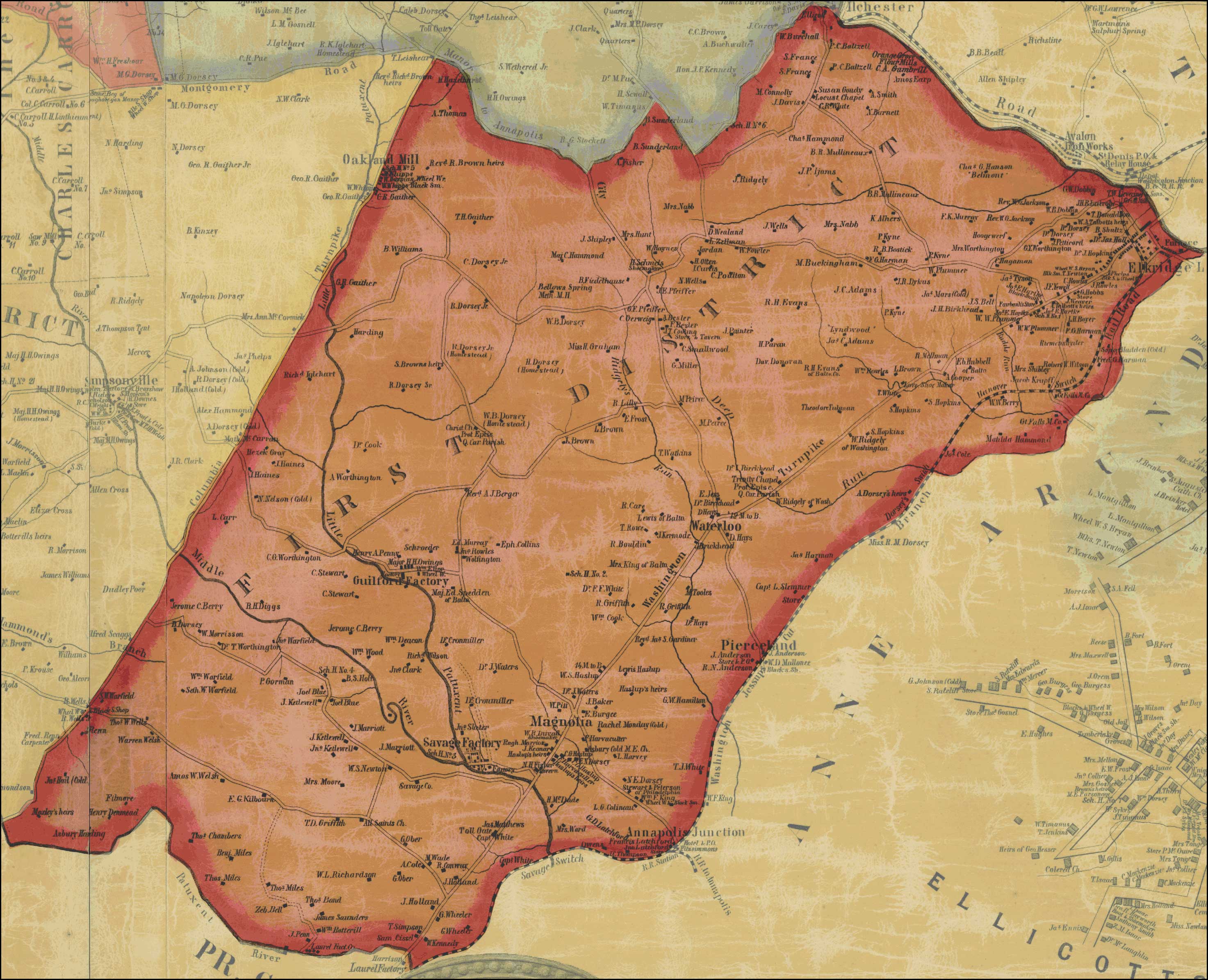 Simon J. Martenet, Map of Howard County, 1860, Library of Congress, MSA SC 1213-1-467