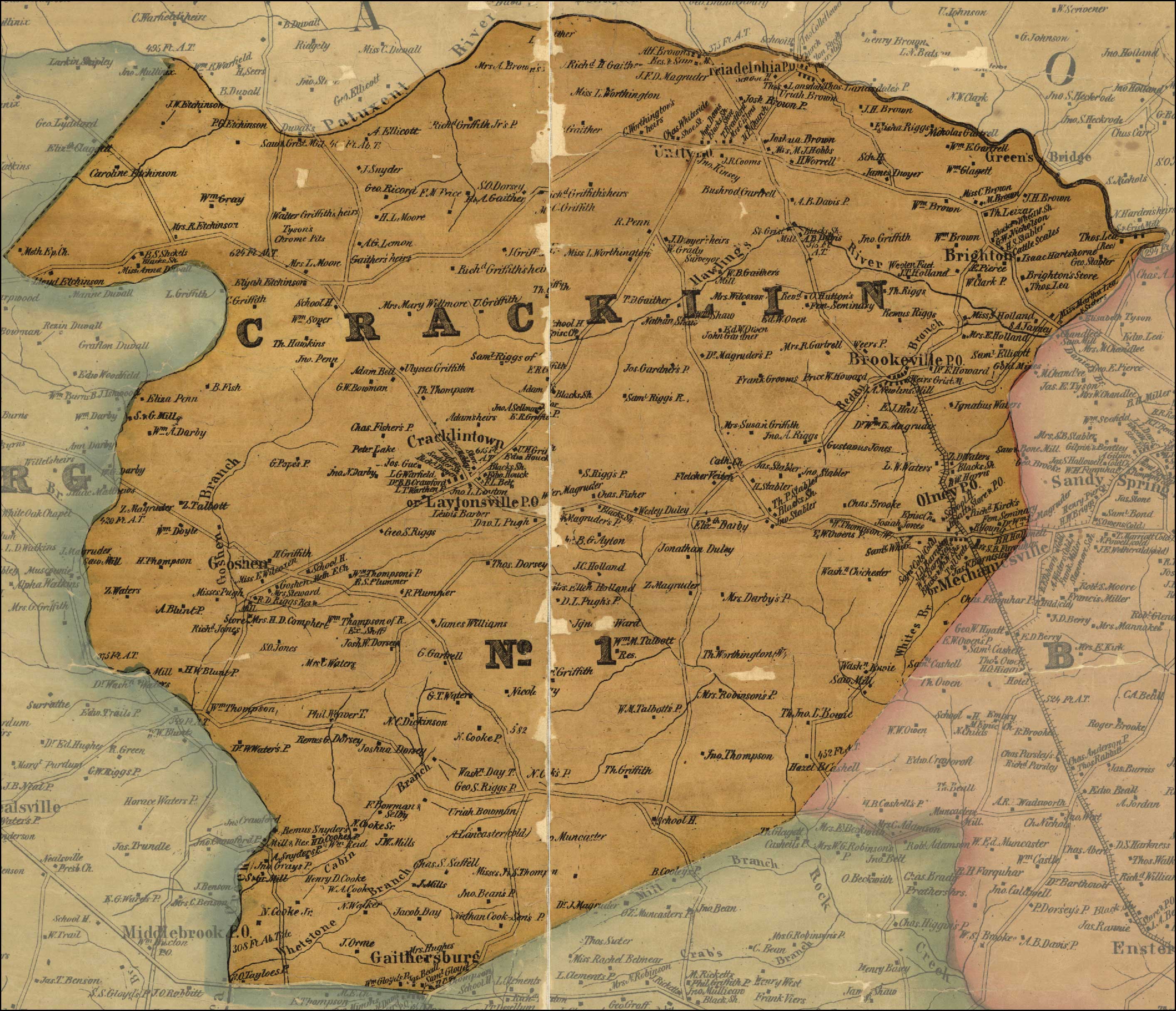 Simon J. Martenet, Martenet and Bond's Map of Montgomery County, 1865, Library of Congress,
               MSA SC 1213-1-464