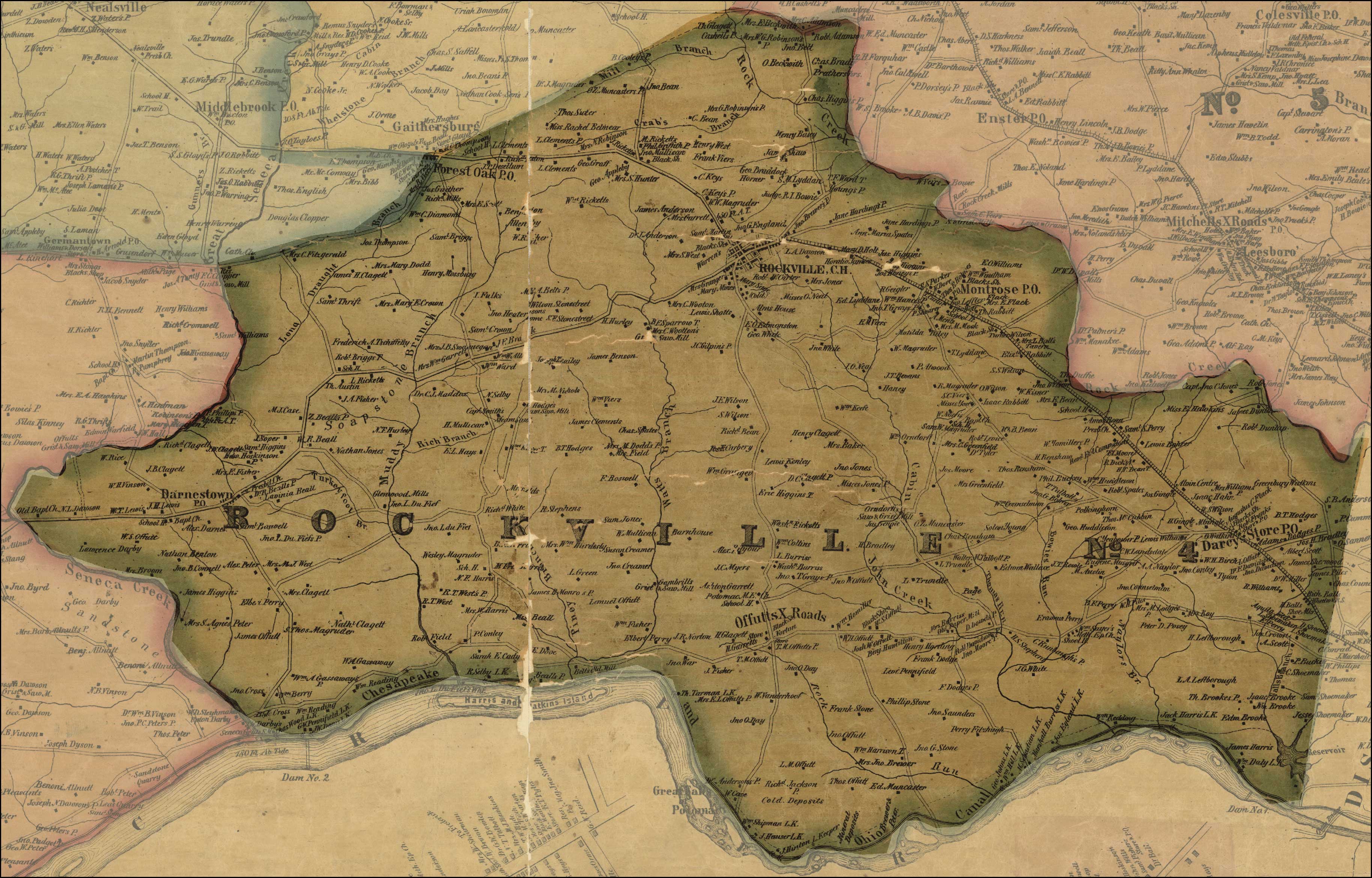 Simon J. Martenet, Martenet and Bond's Map of Montgomery County, 1865, Library of Congress,
               MSA SC 1213-1-464