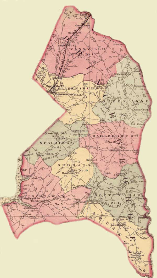 Map Of Prince George S County Prince George's County. Simon J. Martenet, Martenet's Atlas Of Maryland,  1865, Huntingfield Collection, Msa Sc 1399-