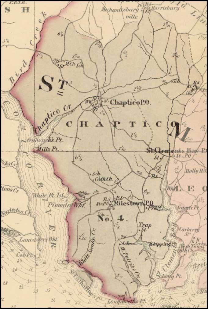 Simon J. Martenet, Map of St. Mary's County, 1865, Huntingfield Collection MSA SC 1399-1-75