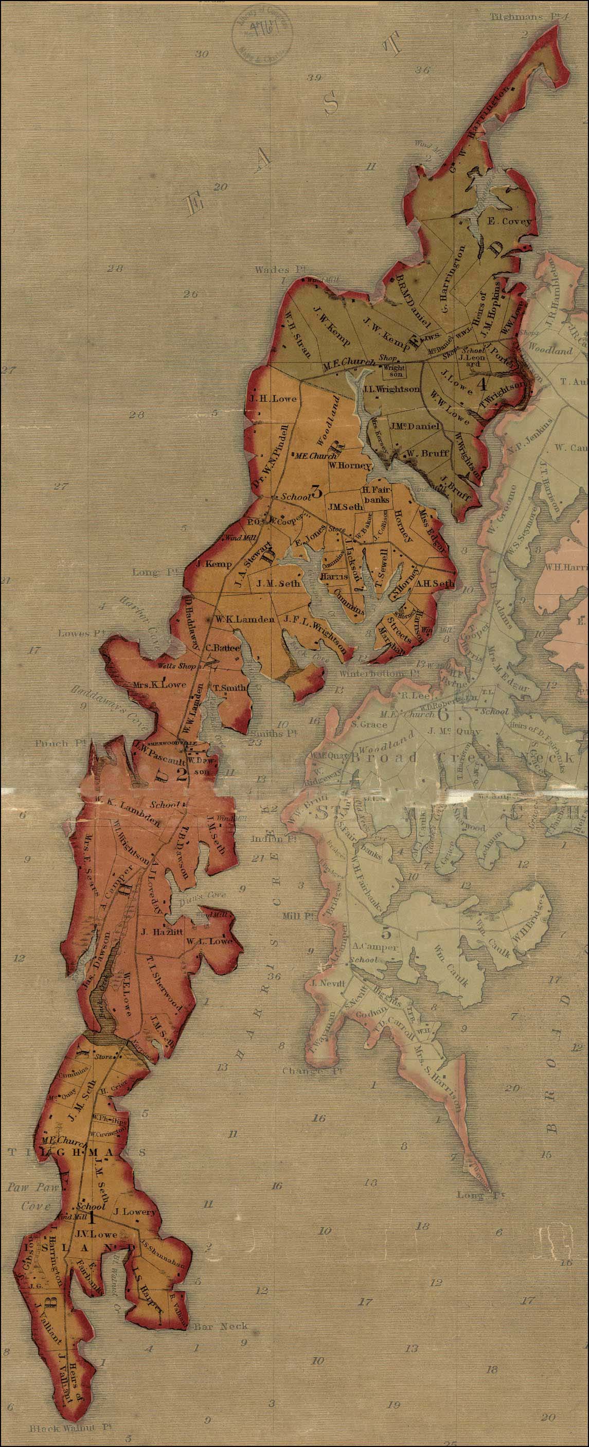 William H. Dilworth, Map of Talbot County, 1858, Library of Congress, MSA SC 1213-1-456