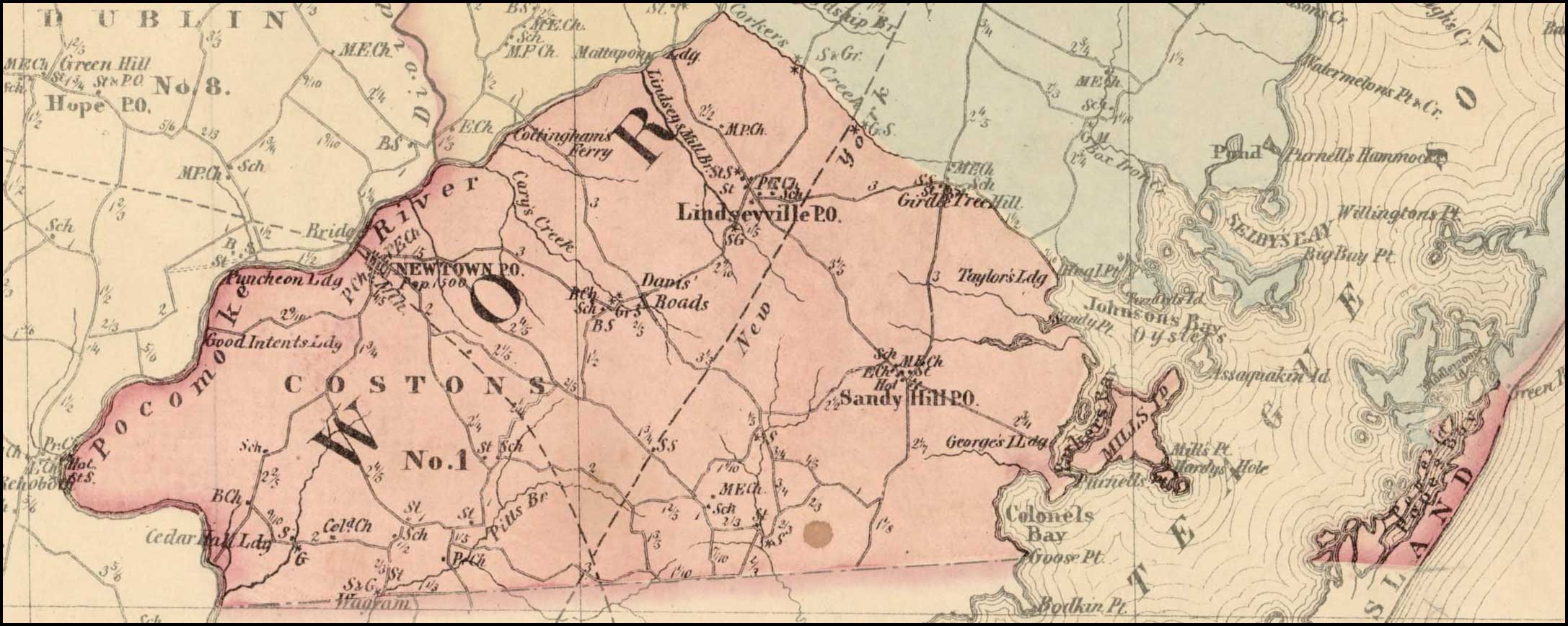 Simon J. Martenet, Map of Worcester County, 1865, Huntingfield Collection MSA SC 1399-1-75