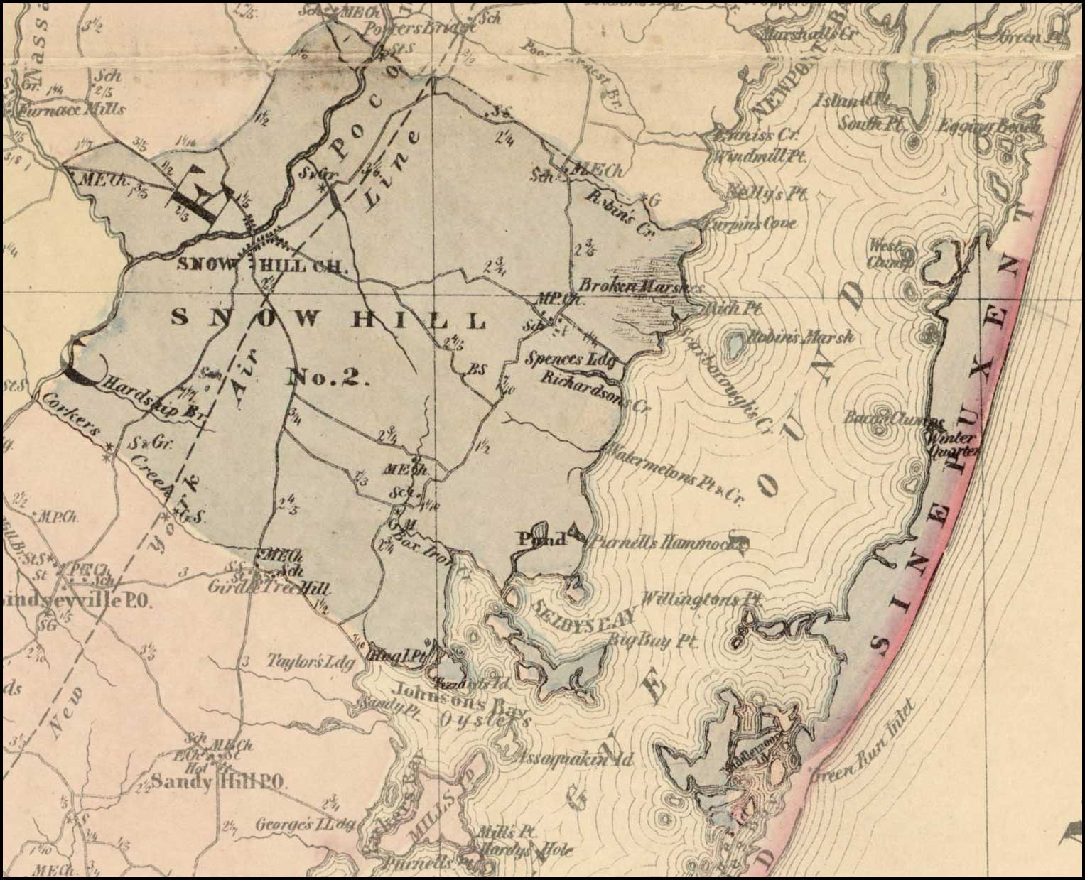 Simon J. Martenet, Map of Worcester County, 1865, Huntingfield Collection MSA SC 1399-1-75