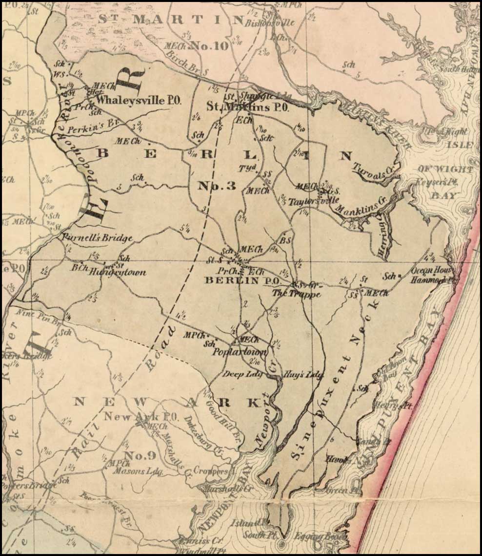 Simon J. Martenet, Map of Worcester County, 1865, Huntingfield Collection MSA SC 1399-1-75