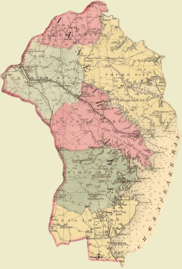 Anne Arundel County. Simon J. Martenet, Martenet's Atlas of Maryland, 1865, Huntingfield Collection, MSA SC 1399-1-75